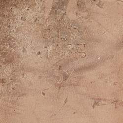 Pre Owned Gina Silver/Pink Leather Crystal Embellished Flat Slides Size 38.5