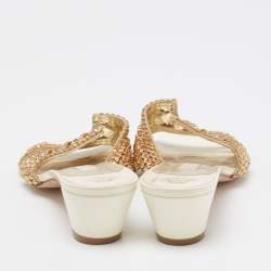 Pre Owned صندل سلايد جينا لورين جلد ذهبي / كريمي مرصع كريستال مقاس 41