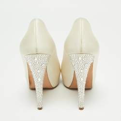 Gina White Satin Jenna Crystal Embellished Heel Peep Toe Platform Pumps Size 38