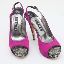 Pre Owned Gina Pink Satin Crystal Platform Slingback Sandals Size 40