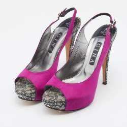 Pre Owned Gina Pink Satin Crystal Platform Slingback Sandals Size 40