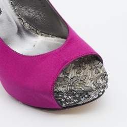 Pre Owned Gina Pink Satin Crystal Platform Slingback Sandals Size 40