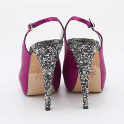 Pre Owned Gina Pink Satin Crystal Platform Slingback Sandals Size 40