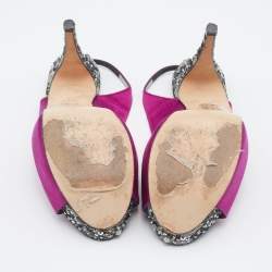 Pre Owned Gina Pink Satin Crystal Platform Slingback Sandals Size 40