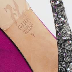 Pre Owned Gina Pink Satin Crystal Platform Slingback Sandals Size 40