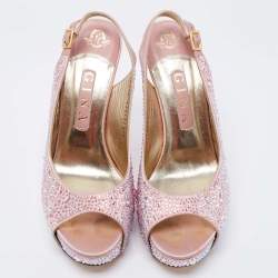 Gina Pink Satin Crystal Embellished Peep Toe Platform Slingback Sandals Size 39