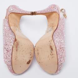 Gina Pink Satin Crystal Embellished Peep Toe Platform Slingback Sandals Size 39