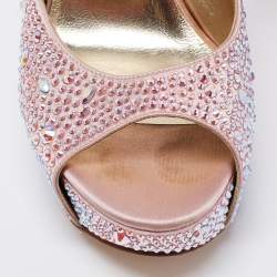 Gina Pink Satin Crystal Embellished Peep Toe Platform Slingback Sandals Size 39