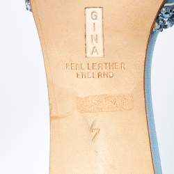 Pre Owned Gina Light Blue Crystal Embellished Leather Strappy Slides Sandals Size 40