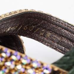 Pre Owned Gina Green Python Leather Crystal Embellished Wedge Sandals Size 40.5