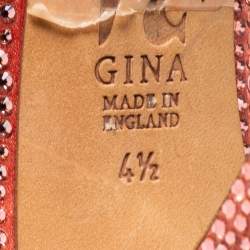 Pre Owned Gina Peach Pink Crystal Embellished Satin Platform Pumps Size 37.5