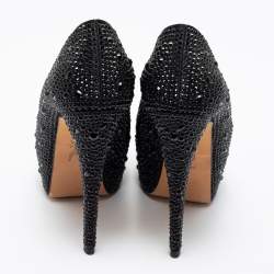 مملوكة مسبقًا Gina Black Satin Crystal Embellished Peep Toe Platform Pumps Size 37.5 