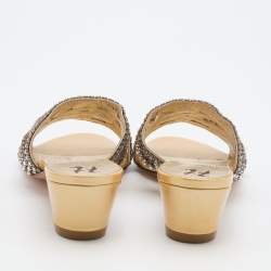 Pre Owned Gina Beige Crystal Embellished Leather Slide Sandals Size 38