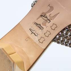 Pre Owned Gina Beige Crystal Embellished Leather Slide Sandals Size 38