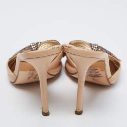 Pre Owned Gina Beige Leather Crystal Embellished Bow Open Toe Sandals Size 37