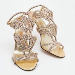 مملوكة مسبقًا Gina Beige Leather Crystal Enbellished Ankle Wrap Sandals Size 38