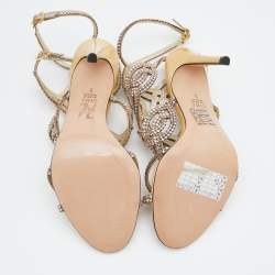 مملوكة مسبقًا Gina Beige Leather Crystal Enbellished Ankle Wrap Sandals Size 38
