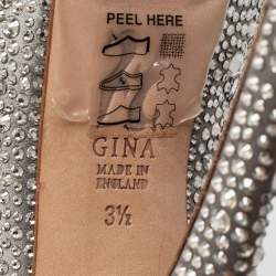 Pre Owned Gina Grey Satin Crystal Embellished Peep Toe Platform Pumps Size 36.5