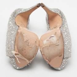 Pre Owned Gina Grey Satin Crystal Embellished Peep Toe Platform Pumps Size 36.5