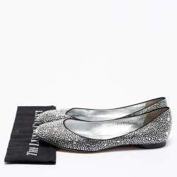 Pre Owned حذاء باليرينا فلات جينا ساتان أسود مزين بالكريستال مقاس 40.5