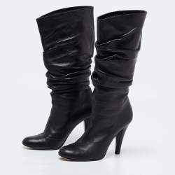 Gina Black Leather Midcalf Boots Size 39.5
