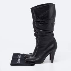 Gina Black Leather Midcalf Boots Size 39.5