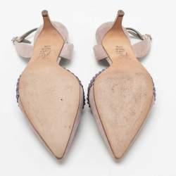 Pre Owned حذاء كعب عالي جينا سويدي رصاصي مزخرف كريستال فتحة كعب مقاس 37.5