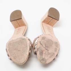 Pre Owned صندل سلايد جينا لورين جلد لامع بيج نقش تمساح  مزخرف كريستال مقاس 40.5