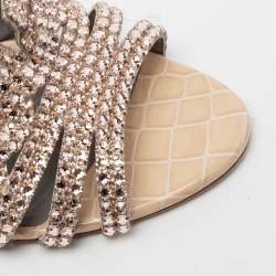 Pre Owned صندل سلايد جينا لورين جلد لامع بيج نقش تمساح  مزخرف كريستال مقاس 40.5