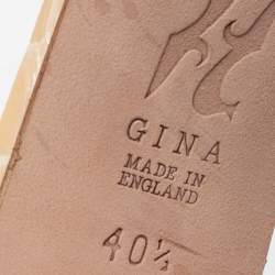 Pre Owned صندل سلايد جينا لورين جلد لامع بيج نقش تمساح  مزخرف كريستال مقاس 40.5