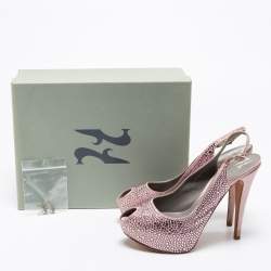 مملوكة مسبقًا Gina Pink Satin Crystal Embellished Peep-Toe Platform Slingback Sandals Size 40
