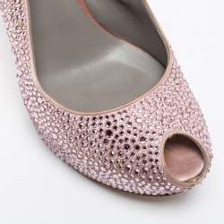 مملوكة مسبقًا Gina Pink Satin Crystal Embellished Peep-Toe Platform Slingback Sandals Size 40