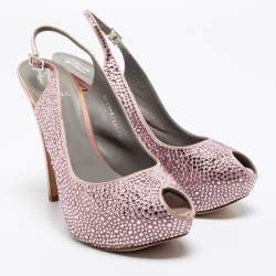مملوكة مسبقًا Gina Pink Satin Crystal Embellished Peep-Toe Platform Slingback Sandals Size 40