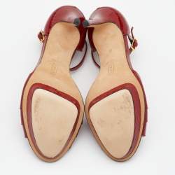 Pre Owned Gina Red Lizard Embossed Leather Ankle Strap Sandals Size 39