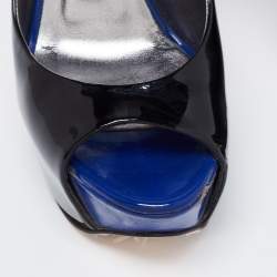 Pre Owned Gina Black Patent Leather Crystal Embellished Peep Toe Platform Pumps Size 37