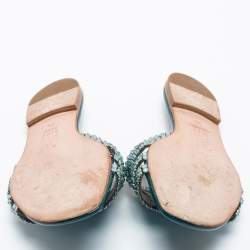 مملوكة مسبقًا صندل بإصبع سلايد جينا فلات جلد أزرق مرصع كريستال مقاس 36.5