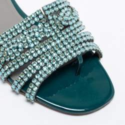 مملوكة مسبقًا صندل بإصبع سلايد جينا فلات جلد أزرق مرصع كريستال مقاس 36.5