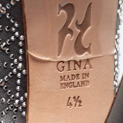 Pre Owned Gina Grey Satin Crystal Embellished Open Toe Platform Pumps Size 37.5
