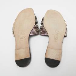 Pre Owned Gina Metallic Purple Patent Leather Crystal Embellished Flats Size 38.5