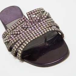Pre Owned Gina Metallic Purple Patent Leather Crystal Embellished Flats Size 38.5