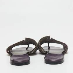 Pre Owned Gina Metallic Purple Patent Leather Crystal Embellished Flats Size 38.5