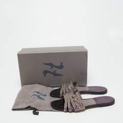 Pre Owned Gina Metallic Purple Patent Leather Crystal Embellished Flats Size 38.5