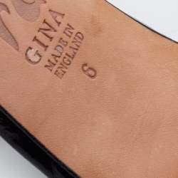 Pre Owned صندل سلايد جينا جلد لامع نقشة تمساح أسود مزخرف كريستال مقاس 39