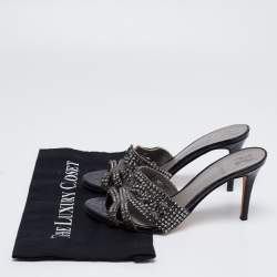 Pre Owned صندل سلايد جينا جلد لامع نقشة تمساح أسود مزخرف كريستال مقاس 39