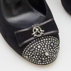 Pre Owned صندل جينا ساتان وسويدي أسود مقدمة سوداء مزخرف كريستال فتحة كعب مقاس 40