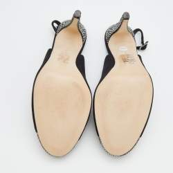 Pre Owned صندل جينا ساتان وسويدي أسود مقدمة سوداء مزخرف كريستال فتحة كعب مقاس 40