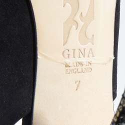 Pre Owned صندل جينا ساتان وسويدي أسود مقدمة سوداء مزخرف كريستال فتحة كعب مقاس 40