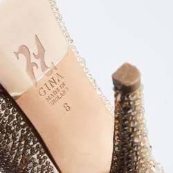 مملوكة مسبقًا Gina Beige Satin Crystal Embellished Platform Sling Back Sandals Size 39