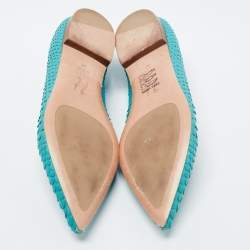 Pre Owned حذاء باليرينا فلات جينا جلد ثعبان تركواز مقدمة مدببة مقاس 38