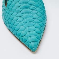 Pre Owned حذاء باليرينا فلات جينا جلد ثعبان تركواز مقدمة مدببة مقاس 38